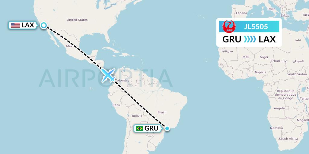 JL5505 Japan Airlines Flight Map: Sao Paulo to Los Angeles