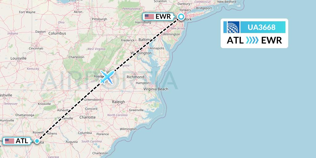 UA3668 United Airlines Flight Map: Atlanta to New York