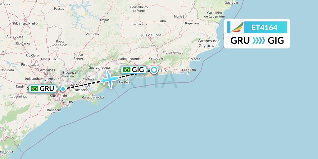 ET4164 Ethiopian Airlines Flight Map: Sao Paulo to Rio de Janeiro