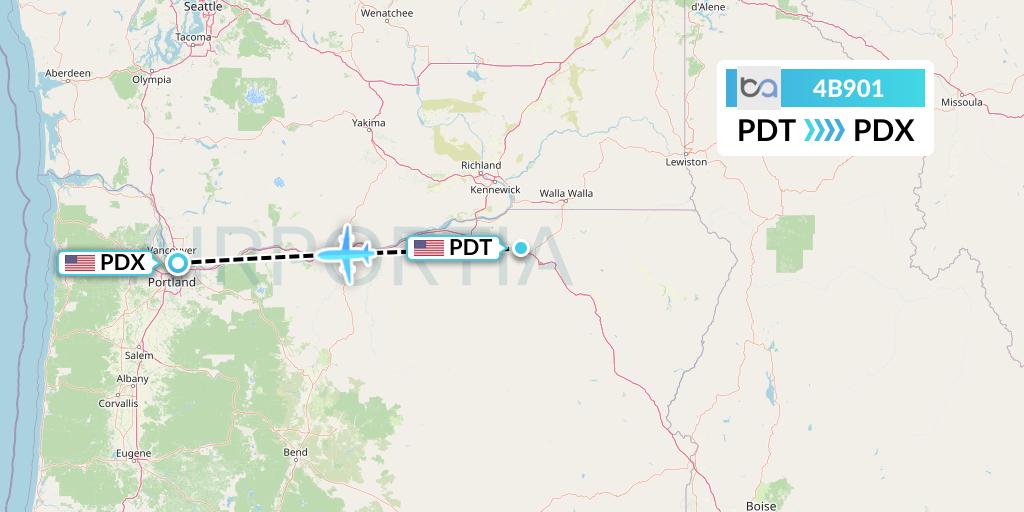 4B901 Boutique Air Flight Map: Pendleton to Portland