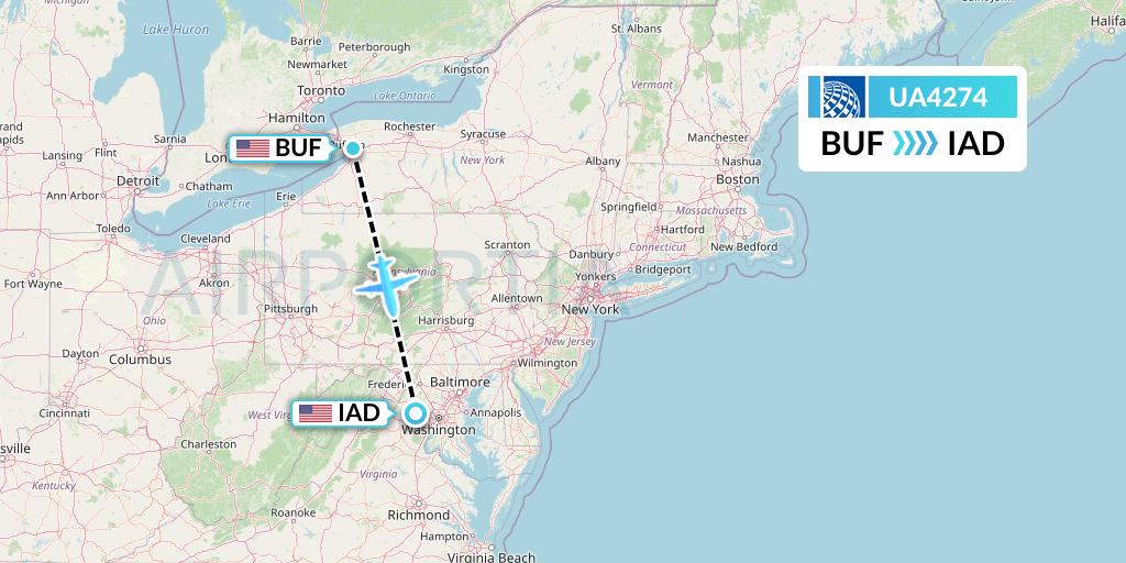 UA4274 United Airlines Flight Map: Buffalo to Washington