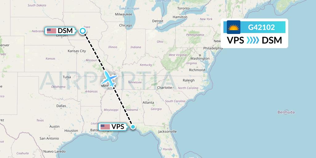 G42102 Allegiant Air Flight Map: Valparaiso to Des Moines