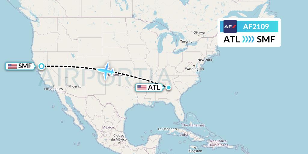 AF2109 Air France Flight Map: Atlanta to Sacramento