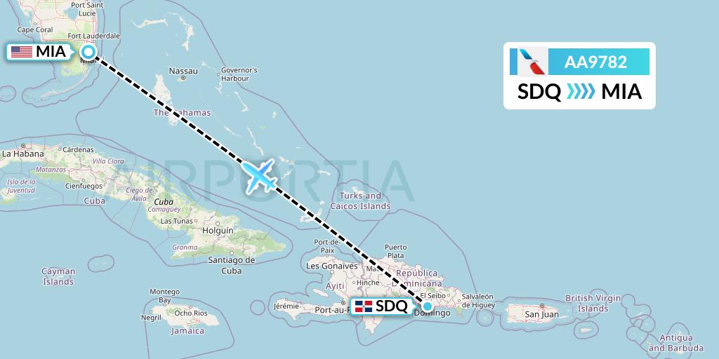 AA9782 American Airlines Flight Map: Santo Domingo to Miami