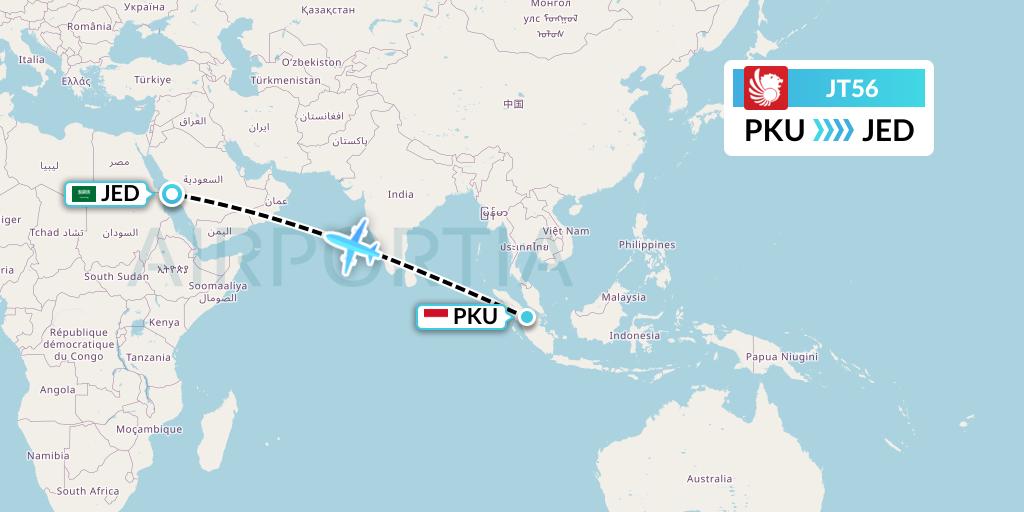 JT56 Lion Airlines Flight Map: Pekanbaru to Jeddah