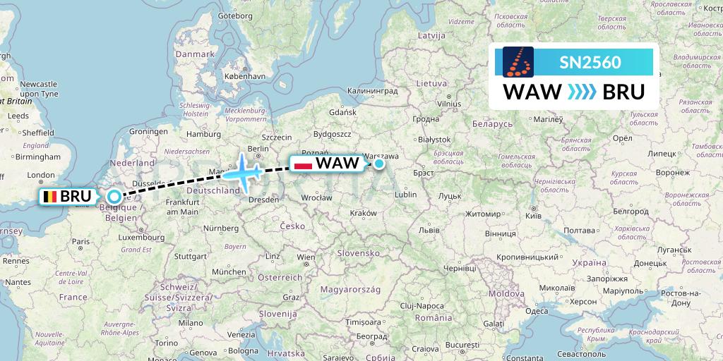 SN2560 Brussels Airlines Flight Map: Warsaw to Brussels
