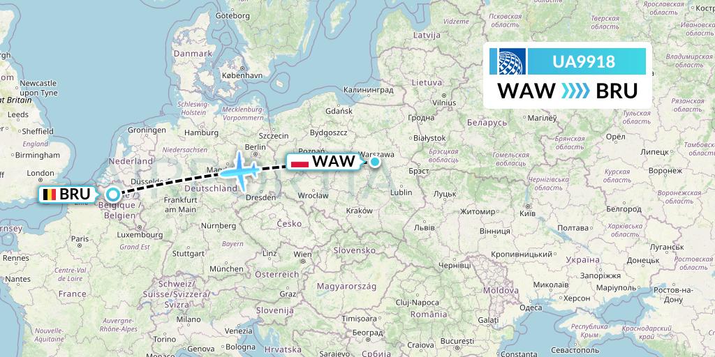 UA9918 United Airlines Flight Map: Warsaw to Brussels
