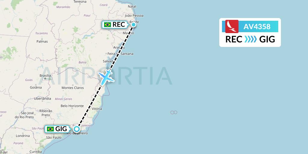 AV4358 Avianca Flight Map: Recife to Rio de Janeiro