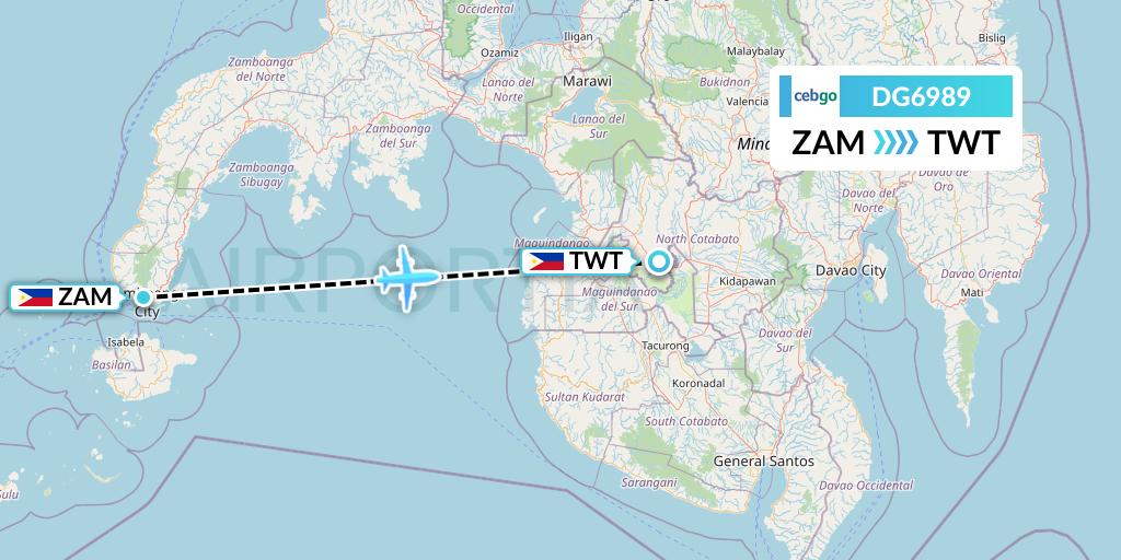 DG6989 Cebgo Flight Map: Zamboanga to Tawitawi