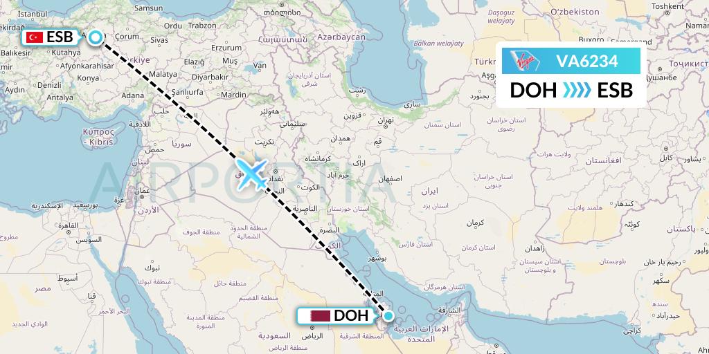 VA6234 Virgin Australia Flight Map: Doha to Ankara