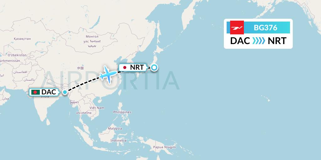 BG376 Biman Bangladesh Airlines Flight Map: Dhaka to Tokyo