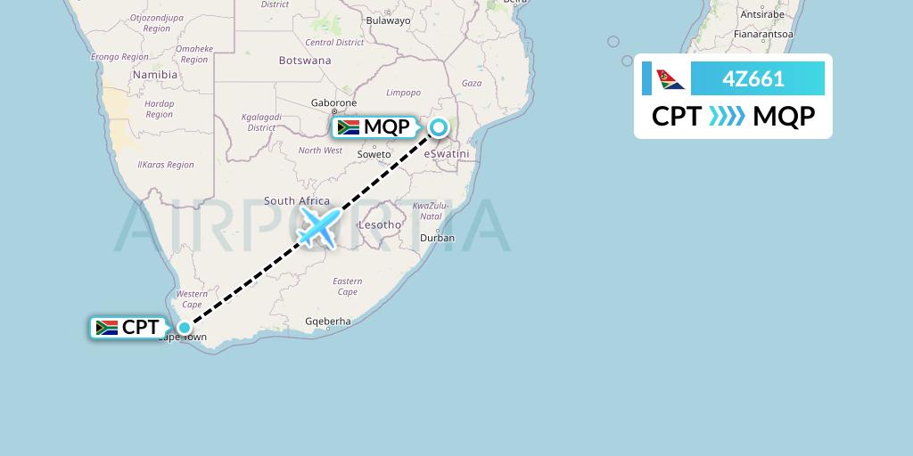 4Z661 Airlink Flight Map: Cape Town to Nelspruit