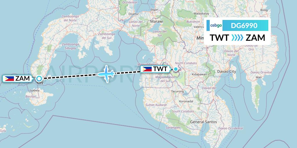 DG6990 Cebgo Flight Map: Tawitawi to Zamboanga