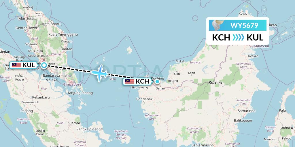 WY5679 Oman Air Flight Map: Kuching to Kuala Lumpur