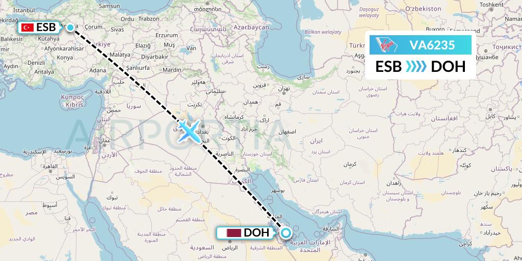 VA6235 Virgin Australia Flight Map: Ankara to Doha