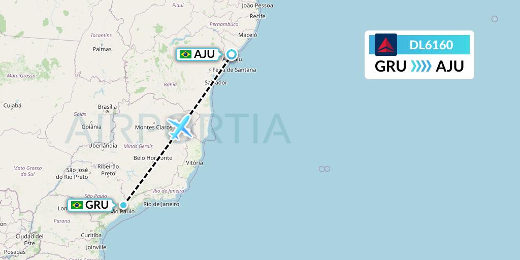DL6160 Delta Air Lines Flight Map: Sao Paulo to Aracaju