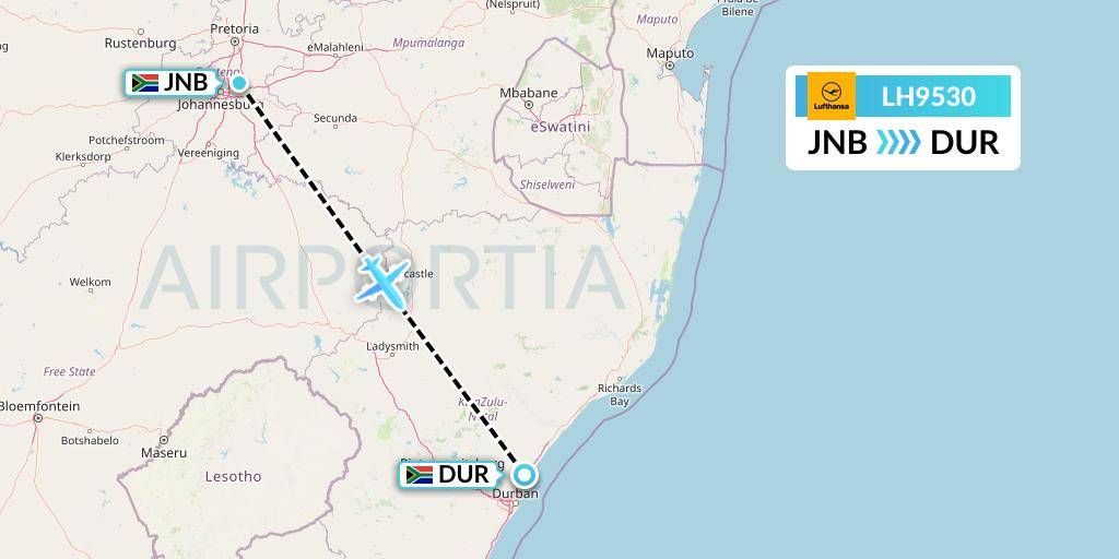 LH9530 Lufthansa Flight Map: Johannesburg to Durban