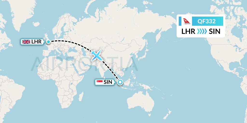 QF332 Qantas Flight Map: London to Singapore