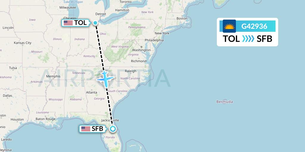 G42936 Allegiant Air Flight Map: Toledo to Orlando