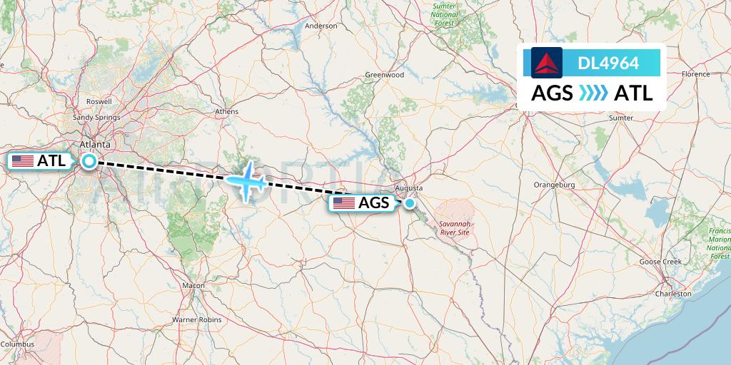 DL4964 Delta Air Lines Flight Map: Augusta to Atlanta