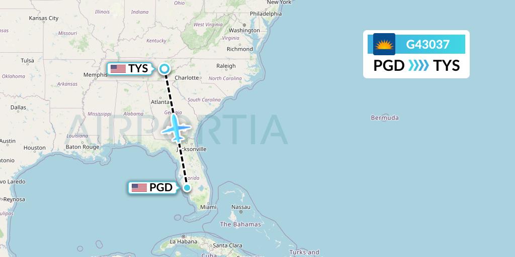 G43037 Allegiant Air Flight Map: Punta Gorda to Knoxville