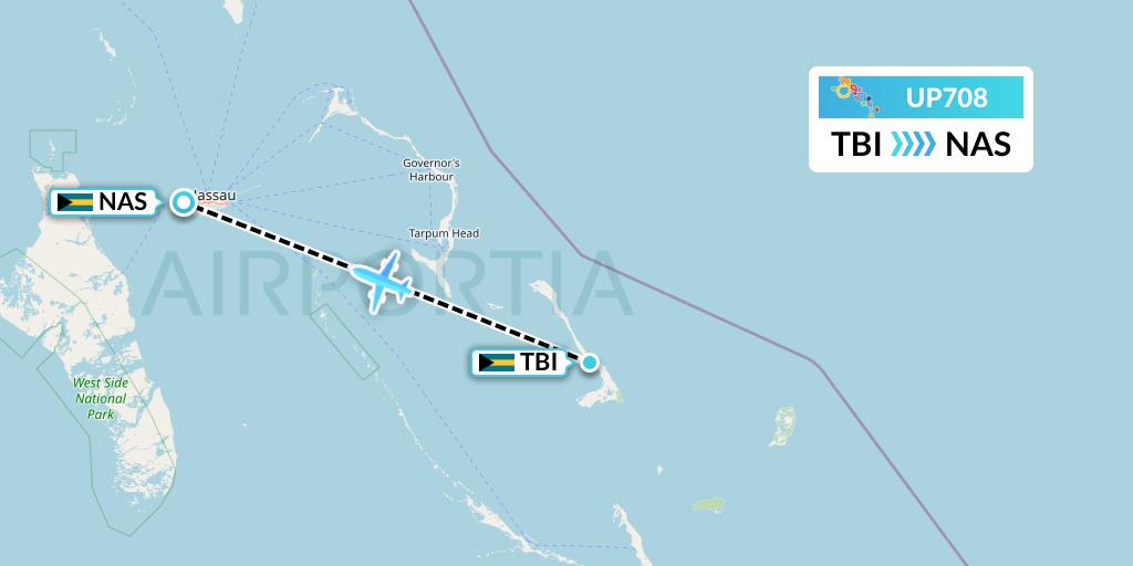 UP708 Bahamasair Flight Map: The Bight to Nassau