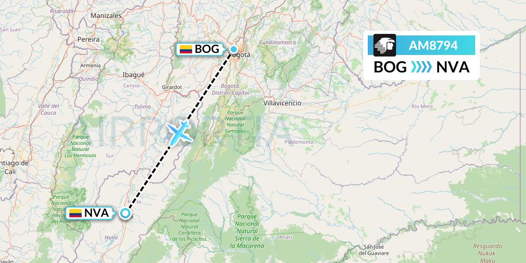 AM8794 Aeromexico Flight Map: Bogota to Neiva