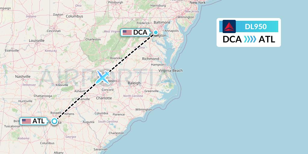 DL950 Delta Air Lines Flight Map: Washington to Atlanta