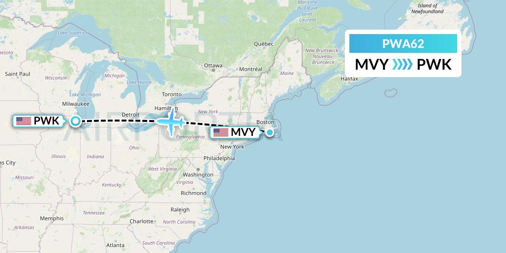 PWA62 Priester Aviation Flight Map: Martha's Vineyard to Chicago
