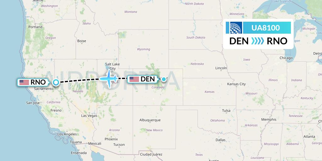 UA8100 United Airlines Flight Map: Denver to Reno