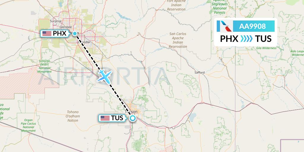 AA9908 American Airlines Flight Map: Phoenix to Tucson