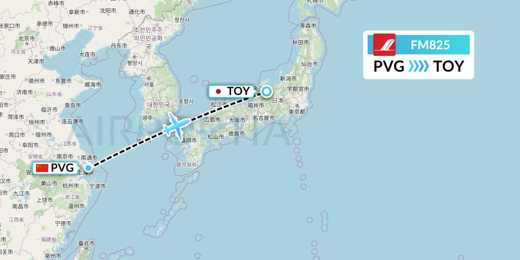FM825 Shanghai Airlines Flight Map: Shanghai to Toyama