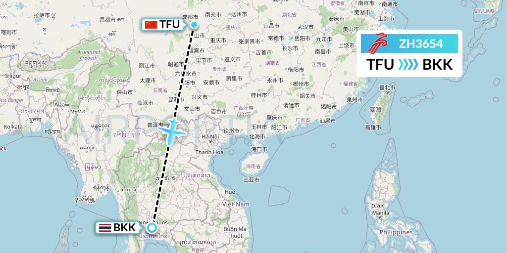 ZH3654 Shenzhen Airlines Flight Map: Chengdu to Bangkok