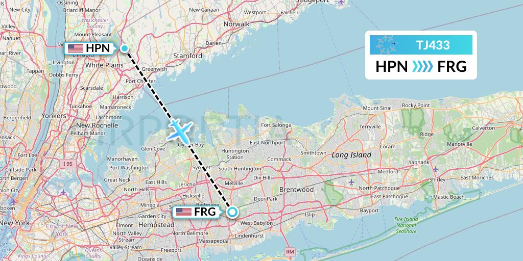 TJ433 Tradewind Aviation Flight Map: White Plains to Farmingdale