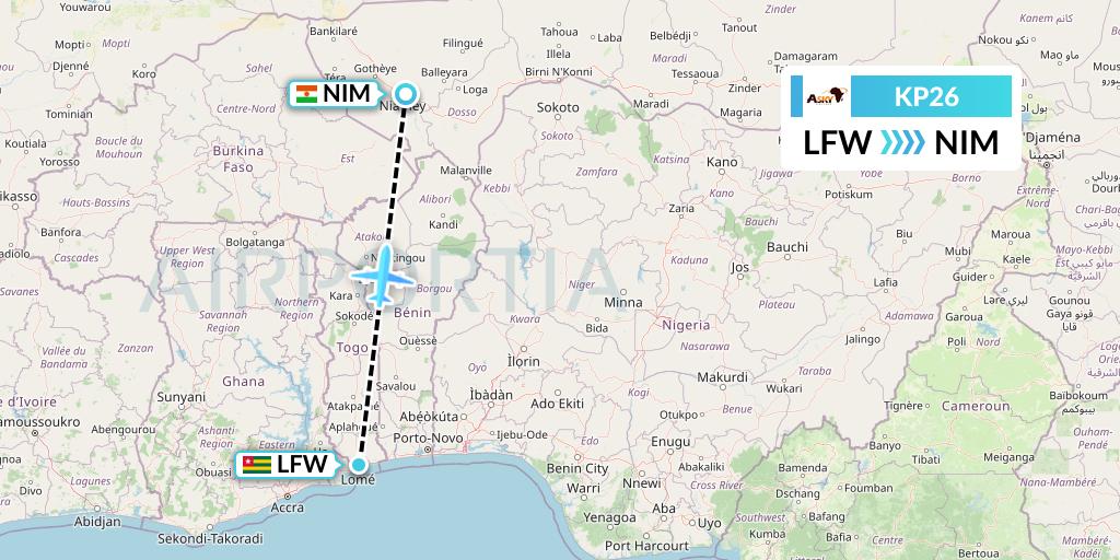 KP26 ASKY Flight Map: Lome to Niamey