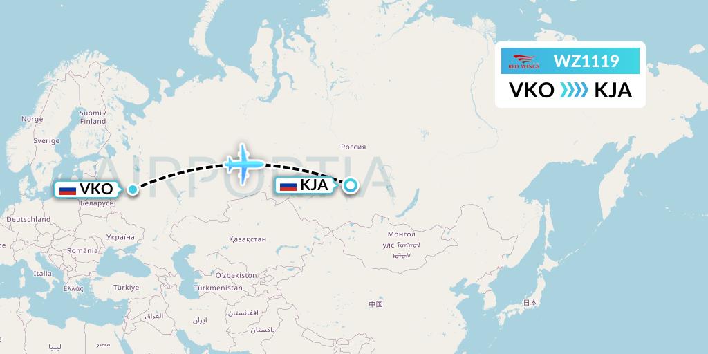 WZ1119 Red Wings Flight Map: Moscow to Krasnoyarsk