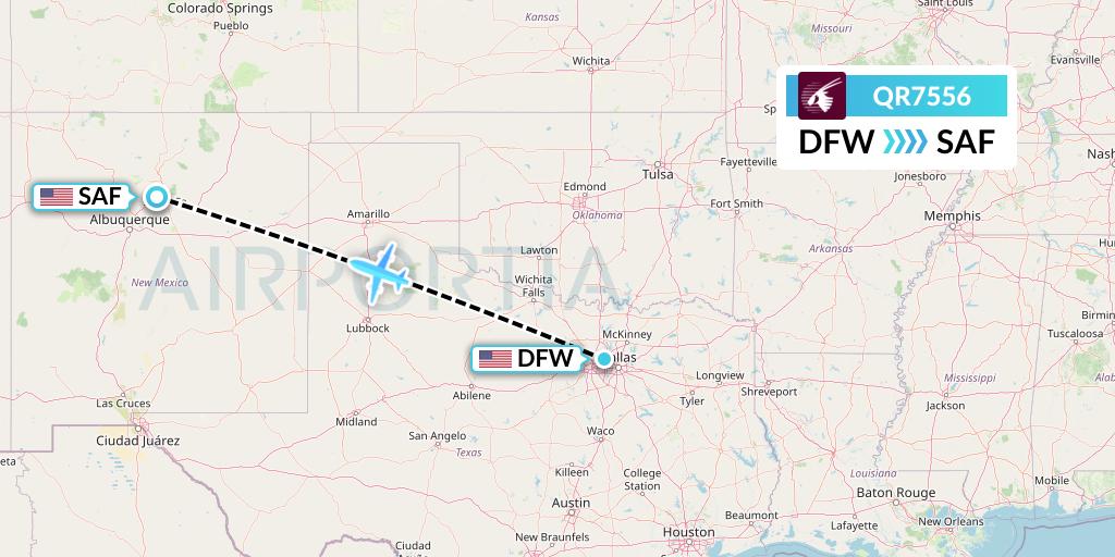 QR7556 Qatar Airways Flight Map: Dallas to Santa Fe