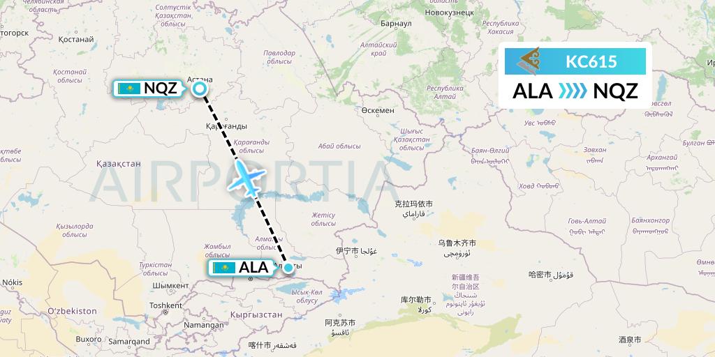 KC615 Air Astana Flight Map: Almaty to Astana