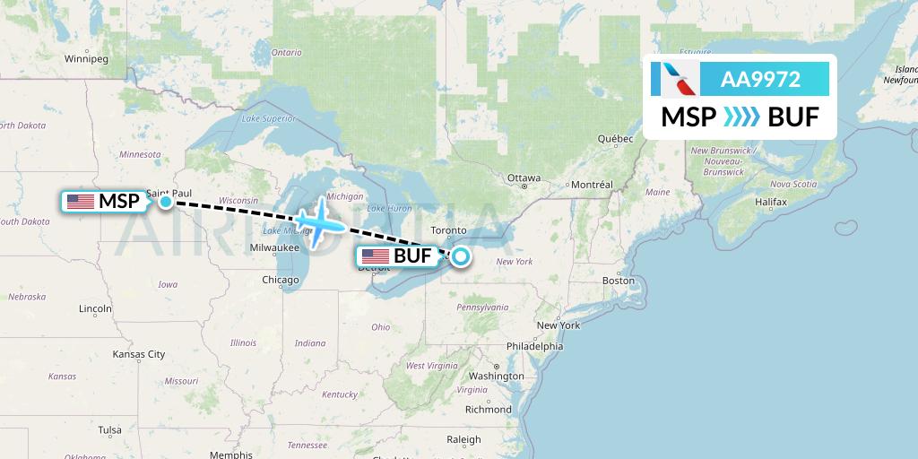 AA9972 American Airlines Flight Map: Minneapolis to Buffalo