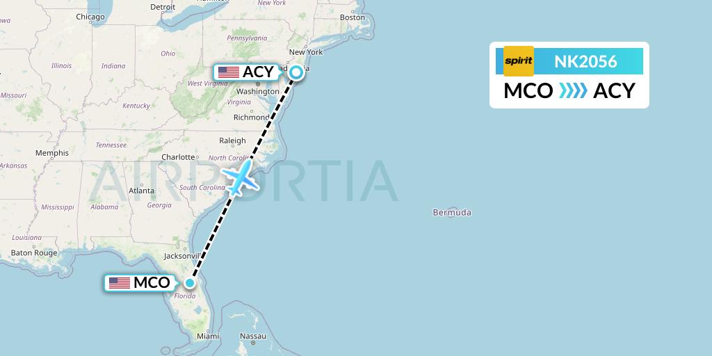 NK2056 Spirit Airlines Flight Map: Orlando to Atlantic City