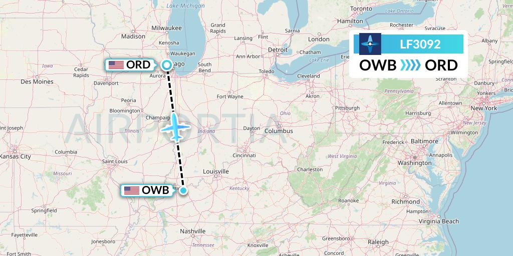 LF3092 Corporate Flight Management Flight Map: Owensboro to Chicago