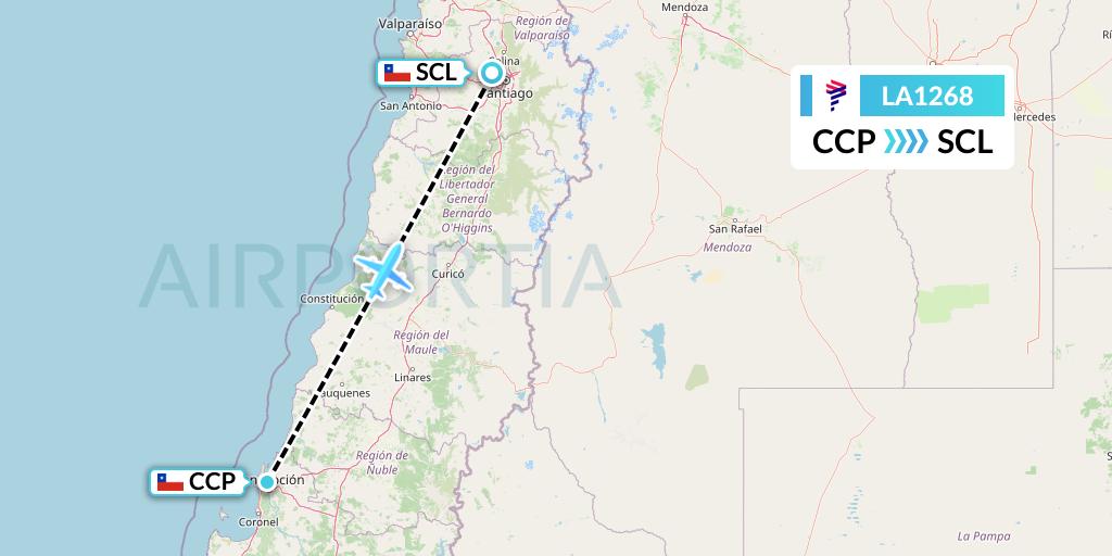LA1268 LAN Airlines Flight Map: Concepcion to Santiago