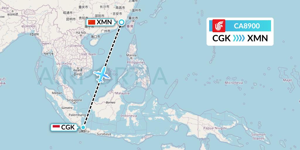 CA8900 Air China Flight Map: Jakarta to Xiamen