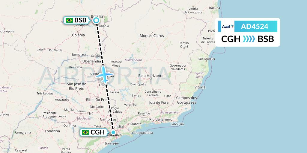 AD4524 Azul Brazilian Airlines Flight Map: Sao Paulo to Brasilia