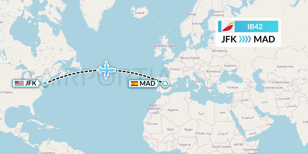 IB42 Iberia Flight Map: New York to Madrid