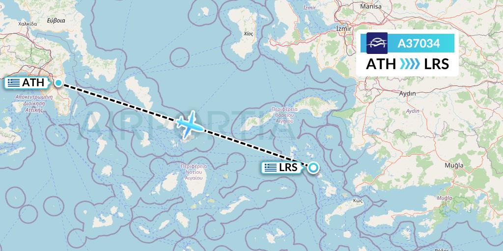 A37034 Aegean Airlines Flight Map: Athens to Leros