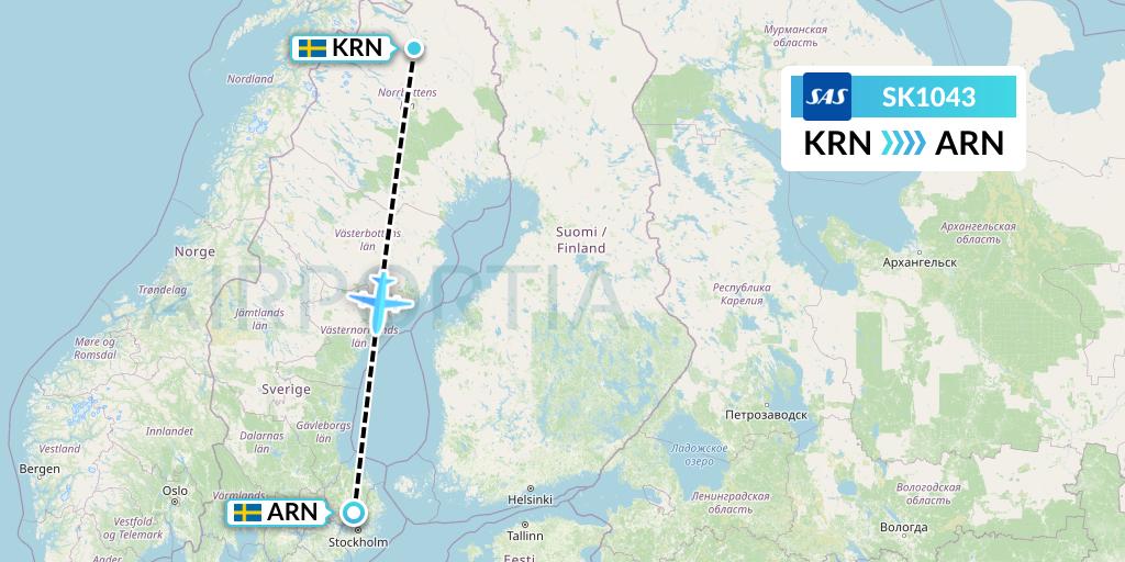 SK1043 SAS Flight Map: Kiruna to Stockholm
