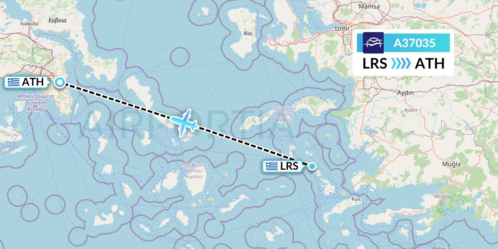 A37035 Aegean Airlines Flight Map: Leros to Athens