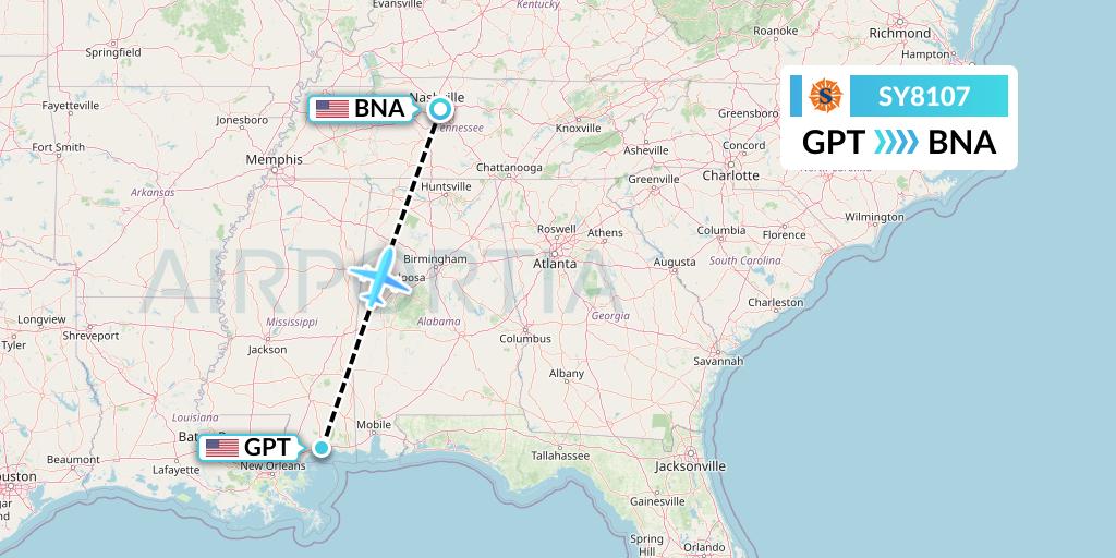 SY8107 Flight Status Sun Country Airlines Gulfport to Nashville (SCX8107)