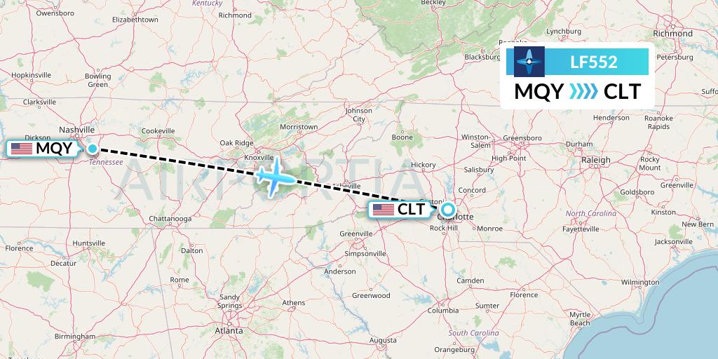 LF552 Corporate Flight Management Flight Map: Smyrna to Charlotte
